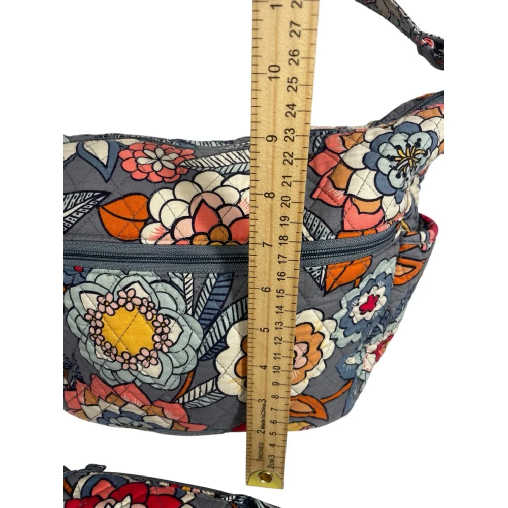 3 pc. Set Vera Bradley Shoulder /Crossbody Bag Medium Gray/Blue Floral zipper - Picture 7 of 11